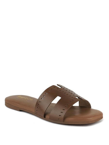 Babe Beachwear women's slip-on beach sandals in brown with perforated strap design
