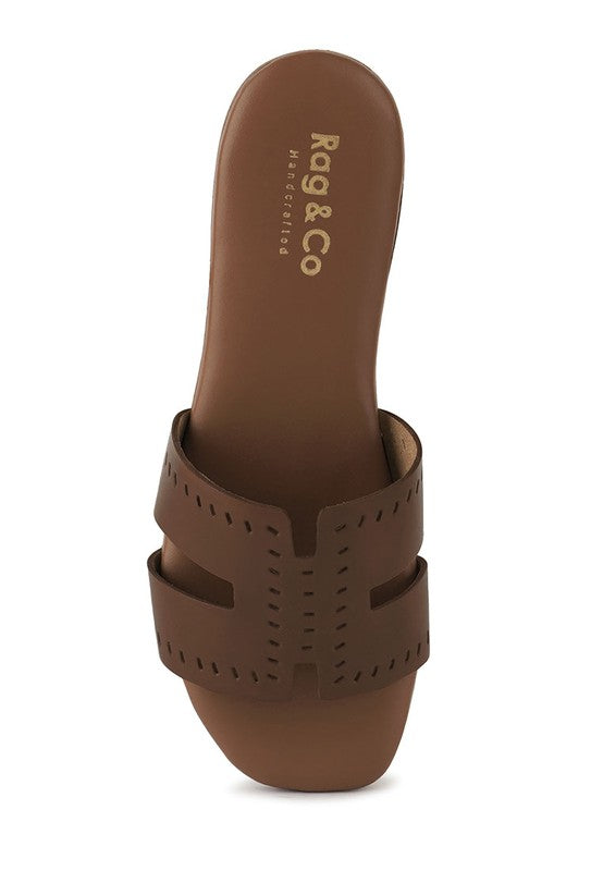 Brown women's slip-on beach sandals with cut-out design and flat sole from Babe Beachwear