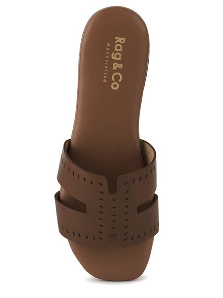 Brown women's slip-on beach sandals with cut-out design and flat sole from Babe Beachwear