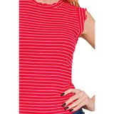 Trendsi red and white striped sleeveless shirt with ruffle details, perfect ruffle sleeve summer top