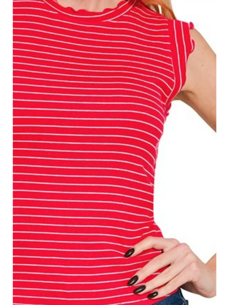 Trendsi red and white striped sleeveless shirt with ruffle details, perfect ruffle sleeve summer top