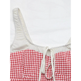 Babe Beachwear red white tie front tank top with gingham pattern and ruched straps
