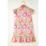 Babe Beachwear pink floral ruffle sleeve mini dress resort with colorful tropical print