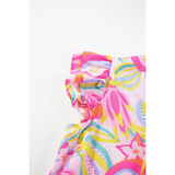Pink floral ruffle sleeve mini dress resort style from Babe Beachwear with colorful tropical pattern