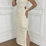 side view-side cutout lace knit crochet  midi dress 