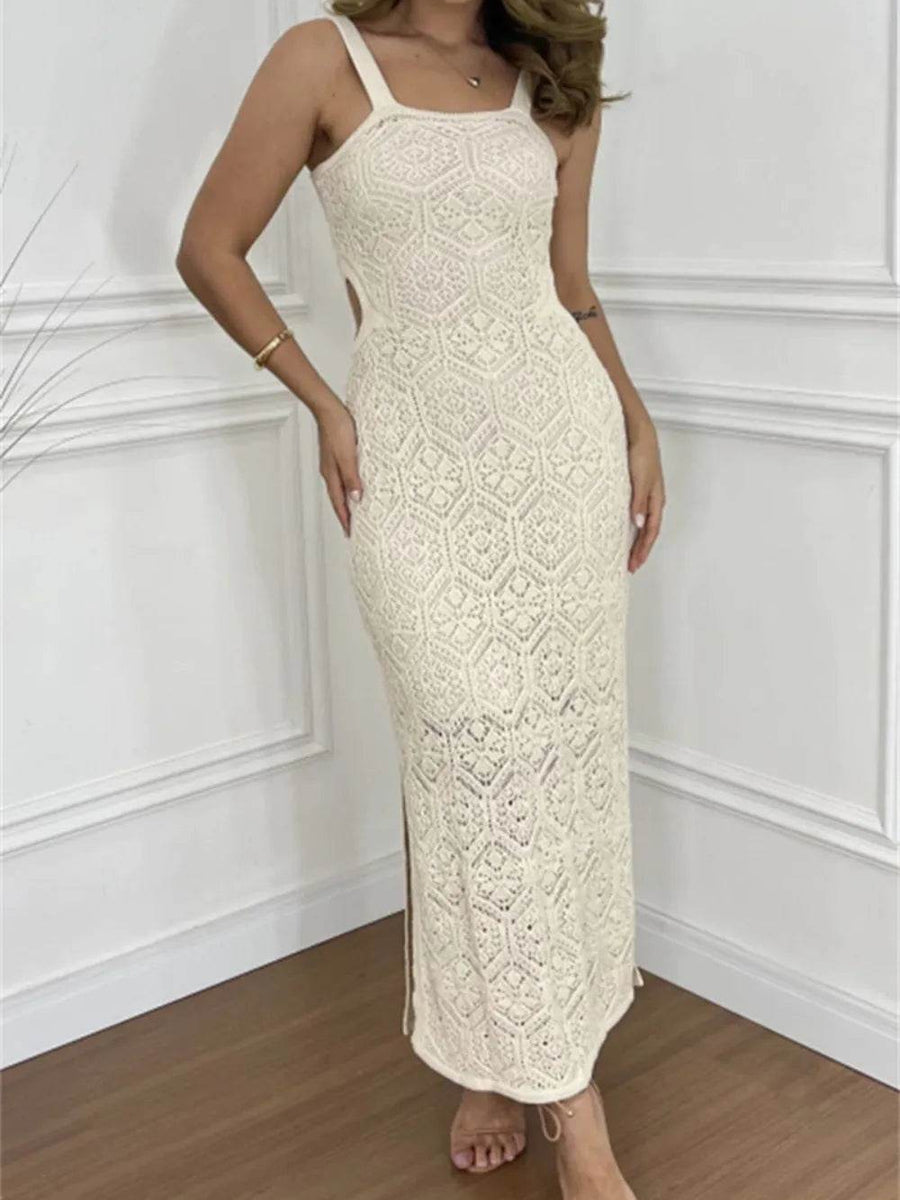 white Crochet Midi Dress with Side Cut-Outs - Beach Babes Beachwear - Fort Lauderdale