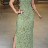 Crochet green Midi Dress with Side Cut-Outs - Beach Babes Beachwear - Fort Lauderdale