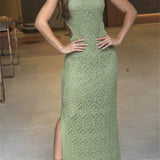 Crochet green  Midi Dress with Side Cut-Outs - Beach Babes Beachwear - Fort Lauderdale