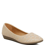 Rag Company rhinestone ballet flats for women in beige with geometric pattern and low wedge heel