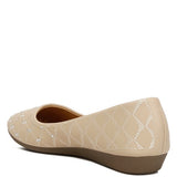Rag Company beige rhinestone ballet flats for women with quilted pattern and low wedge sole