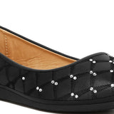 Rag Company black rhinestone ballet flats for women with quilted pattern and cushioned interior