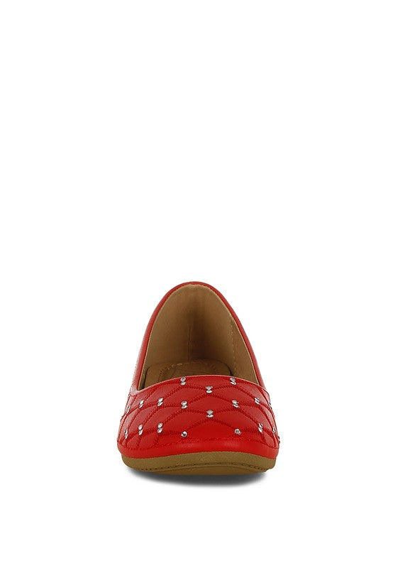 Rag Company red rhinestone ballet flats for women with quilted design and comfortable solep