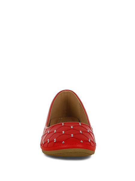 Rag Company red rhinestone ballet flats for women with quilted design and comfortable solep