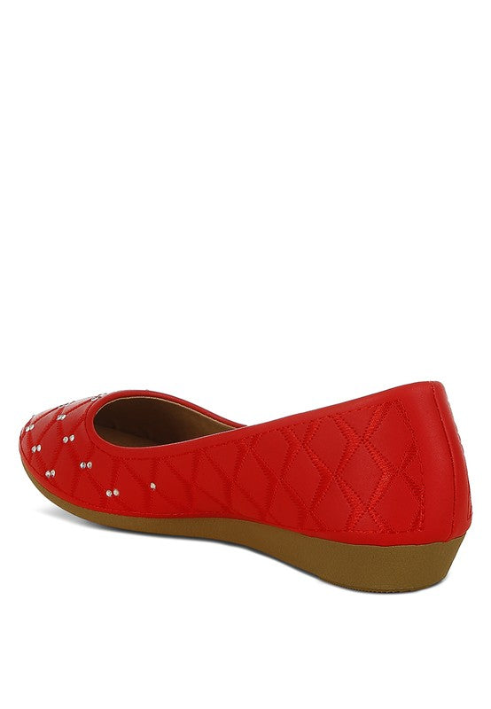 Rag Company red rhinestone ballet flats for women with quilted design and comfortable sole