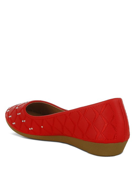 Rag Company red rhinestone ballet flats for women with quilted design and comfortable sole