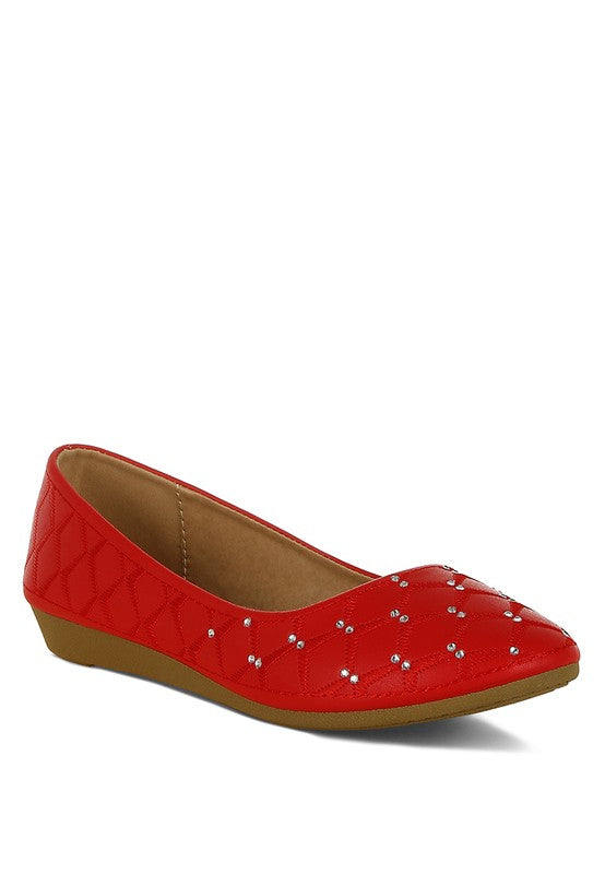 Rag Company red rhinestone ballet flats for women with quilted sides and comfortable sole