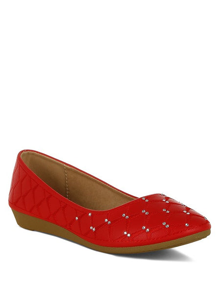 Rag Company red rhinestone ballet flats for women with quilted sides and comfortable sole