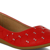 Rag Company red rhinestone ballet flats for women with quilted pattern and comfortable sole