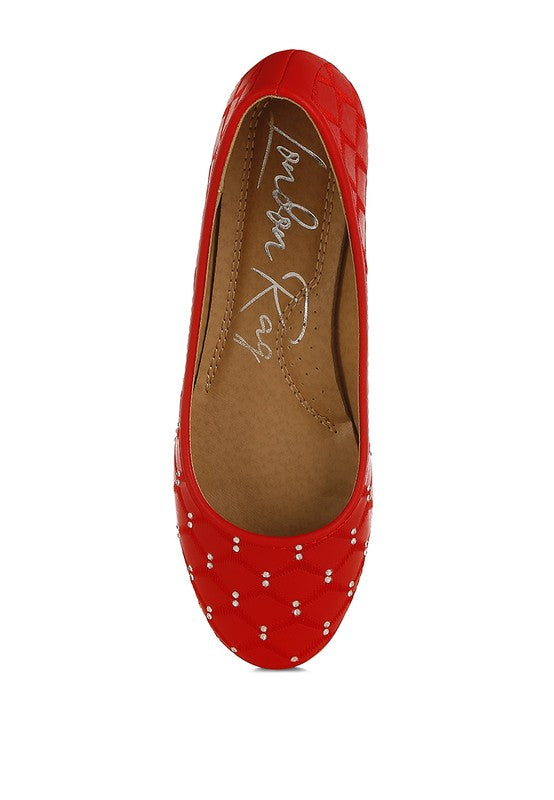 Rag Company red rhinestone ballet flats for women with quilted texture and cushioned insole