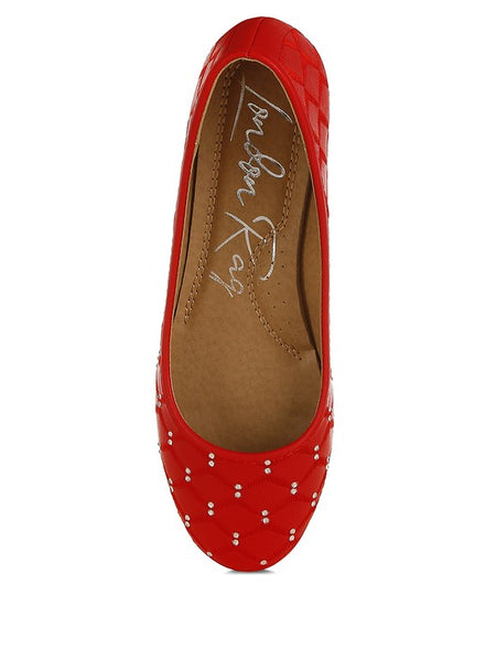 Rag Company red rhinestone ballet flats for women with quilted texture and cushioned insole