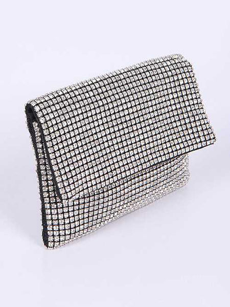 Babe Beachwear rhinestone evening bag with sparkling crystal embellishments and fold-over flap