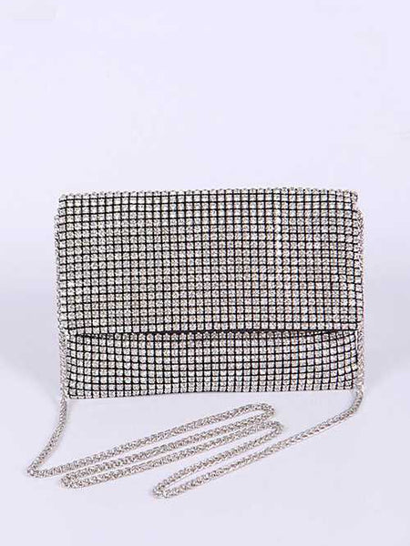 Babe Beachwaer rhinestone evening bag with silver chain strap and sparkling crystal detailing