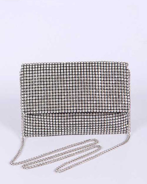 Babe Beachwaer rhinestone evening bag with silver chain strap and sparkling crystal detailing