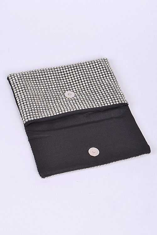 Babe Beachwaer black and silver rhinestone evening bag with magnetic closure shown open