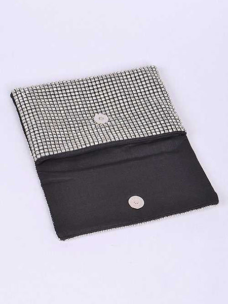 Babe Beachwaer black and silver rhinestone evening bag with magnetic closure shown open