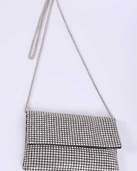 Babe Beachwear rhinestone evening bag with silver chain strap and sparkling crystal design