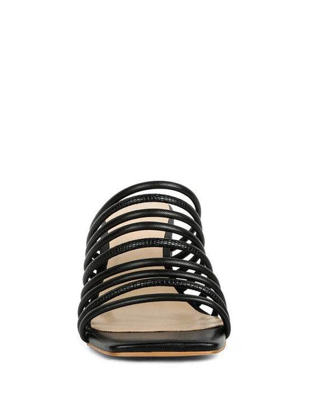 Babe Beachwear black chic summer heeled sandals with multiple thin straps and a square toe