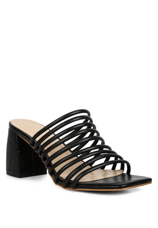 Babe Beachwear chic summer heeled sandals in black with strappy design and block heel