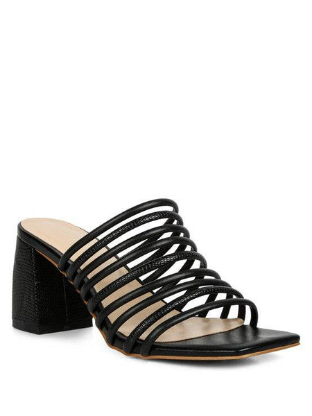 Babe Beachwear chic summer heeled sandals in black with strappy design and block heel