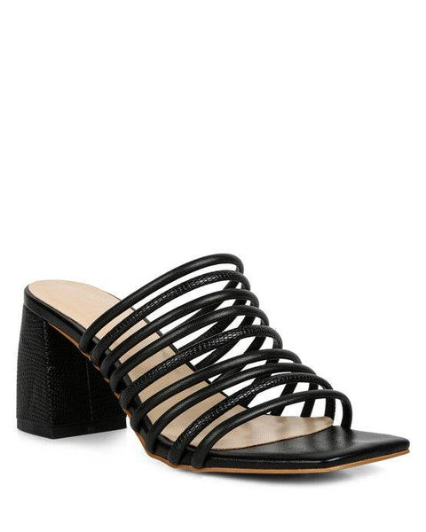 Babe Beachwear chic summer heeled sandals in black with strappy design and block heel