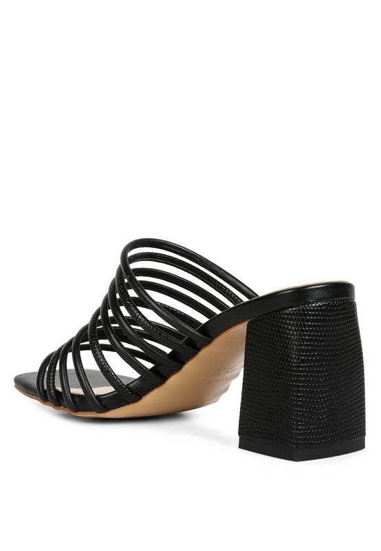 Babe Beachwear black chic summer heeled sandals with multiple straps and block heel