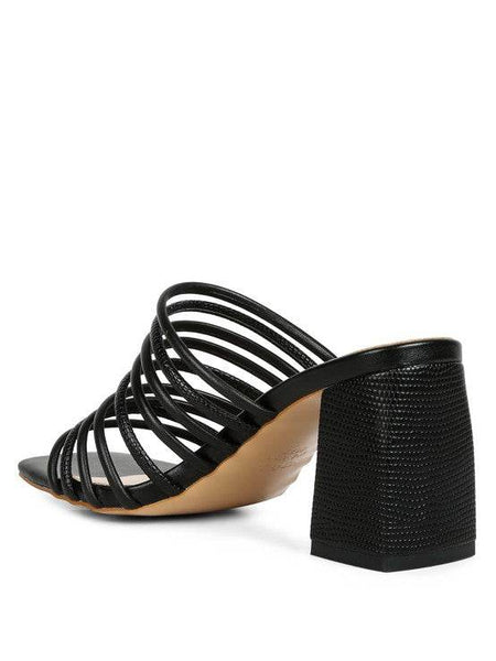 Babe Beachwear black chic summer heeled sandals with multiple straps and block heel