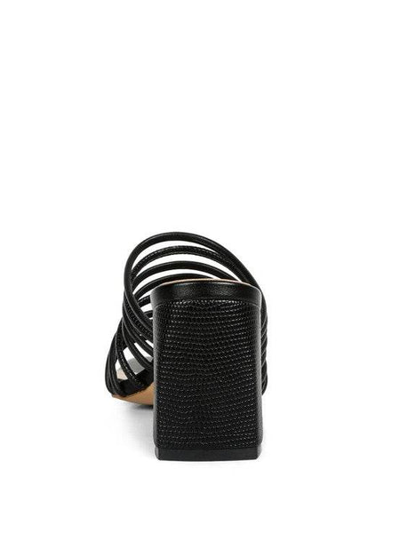 Babe Beachwear black chic summer heeled sandals with textured block heel and multi-strap design