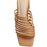 Chic summer heeled sandals by Babe Beachwear featuring multiple tan straps and a square toe design