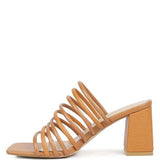 Babe Beachwear chic summer heeled sandals with multiple straps and block heel in tan color