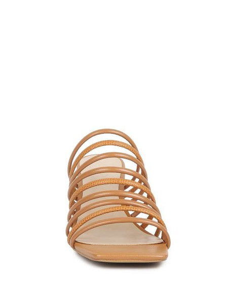 Babe Beachwear chic summer heeled sandals with multiple thin straps in tan color