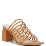 Babe Beachwear chic summer heeled sandals in tan with multiple straps and block heel
