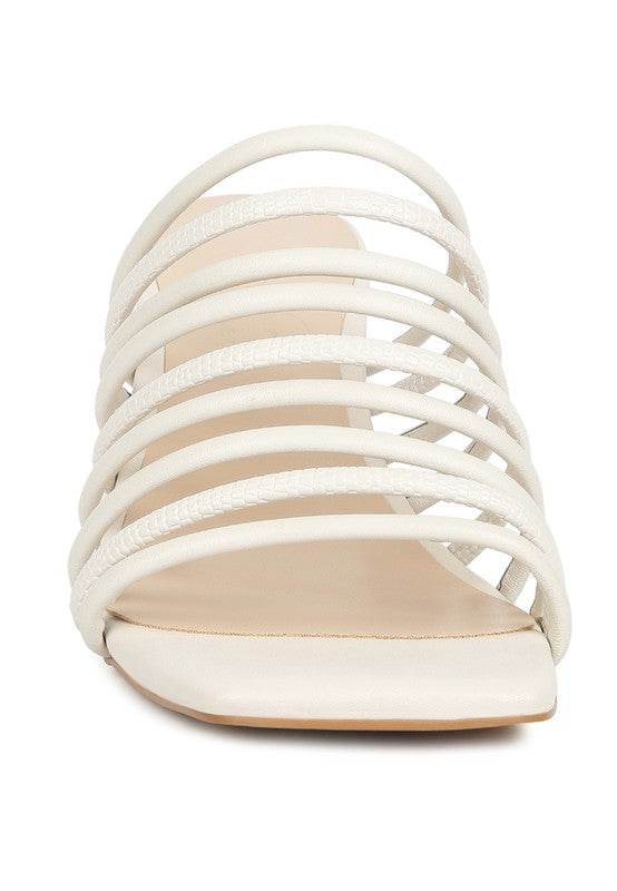 Babe Beachwear chic summer heeled sandals in white with multiple straps and square toe design