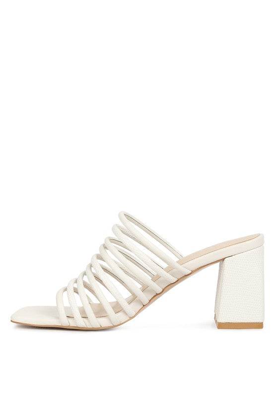Babe Beachwear chic summer heeled sandals in white with multiple straps and block heel