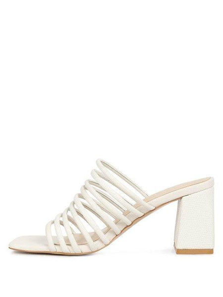 Babe Beachwear chic summer heeled sandals in white with multiple straps and block heel