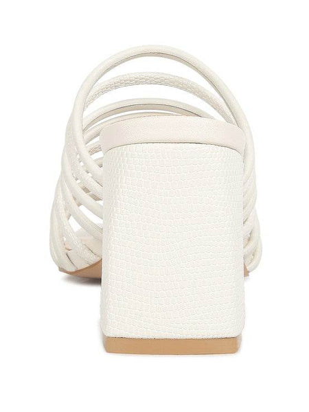 Babe Beachwear white chic summer heeled sandals with textured block heel and multiple straps