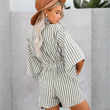 Cute affordable striped romper with short sleeves and matching hat perfect for summer