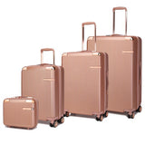 Rose Gold 4 piece travel suitcase set by Babe Beachwear with hard shell and spinner wheels