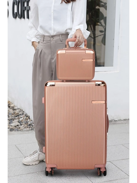 Babe Beachwear Hard Case 2 Piece Carry On Luggage set in rose gold with textured surface and wheels
