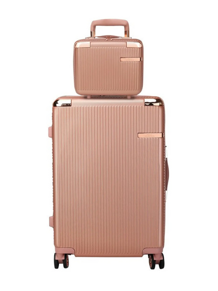 Babe Beachwaer Hard Case 2 Piece Carry On Luggage set in rose gold with ribbed texture and four wheels