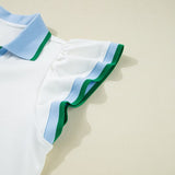 EG fashion sleeveless shirt featuring ruffle sleeve beach blouse design with blue and green trim